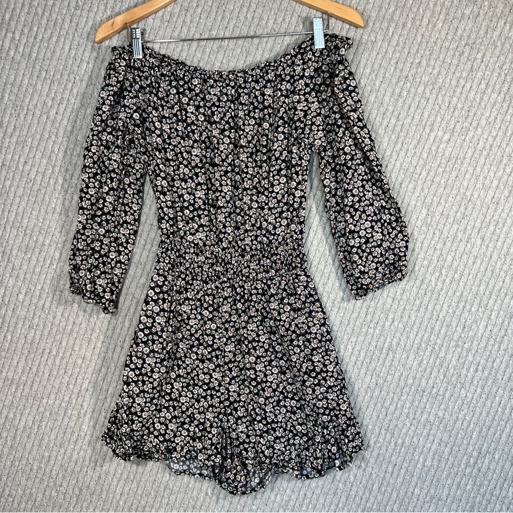 Hollister Black and White Floral Jumpsuit